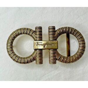 Salvatore Ferragamo Belt Buckle Logo Gold Tone Texture Made Italy VTG